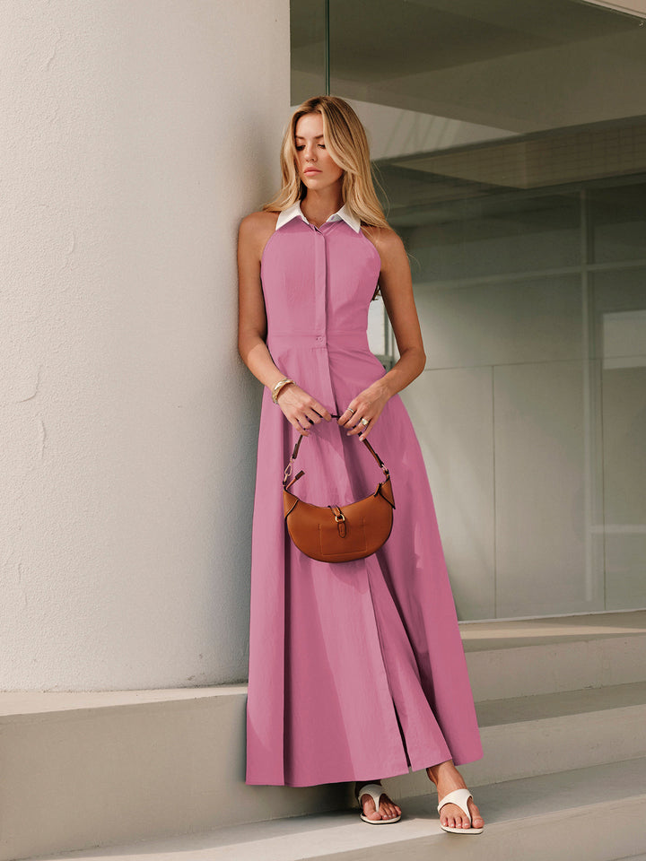 Knopf Ärmelloses Kleid mit Kragen