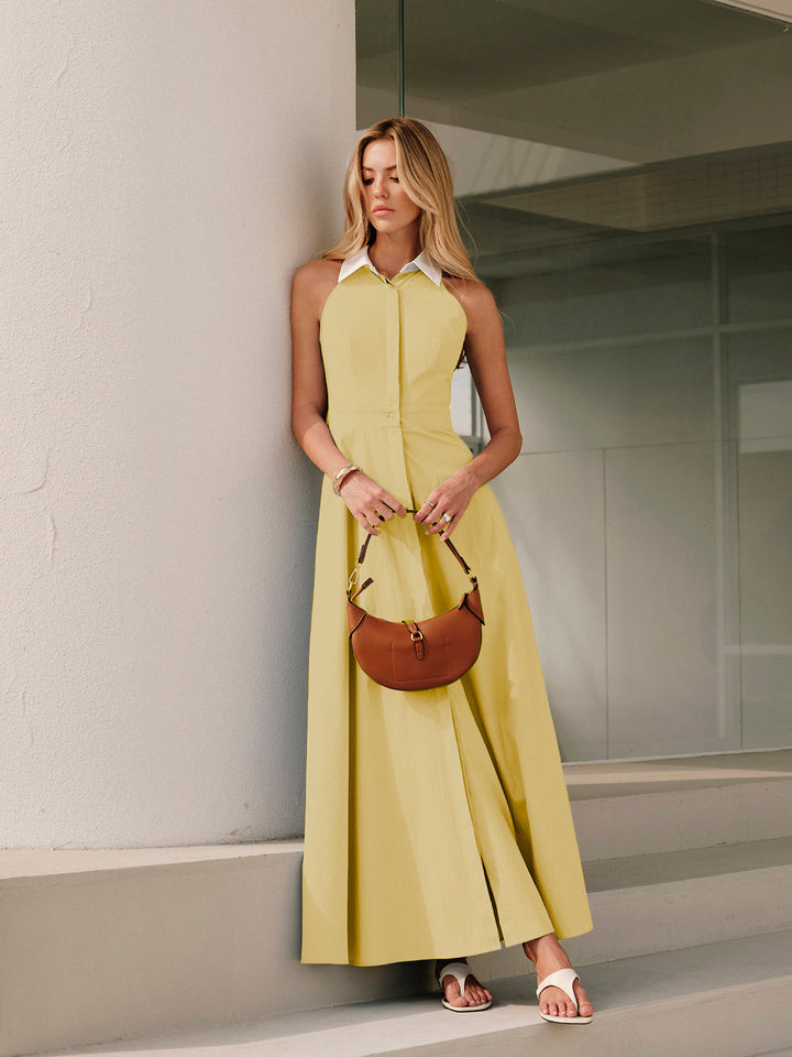 Knopf Ärmelloses Kleid mit Kragen