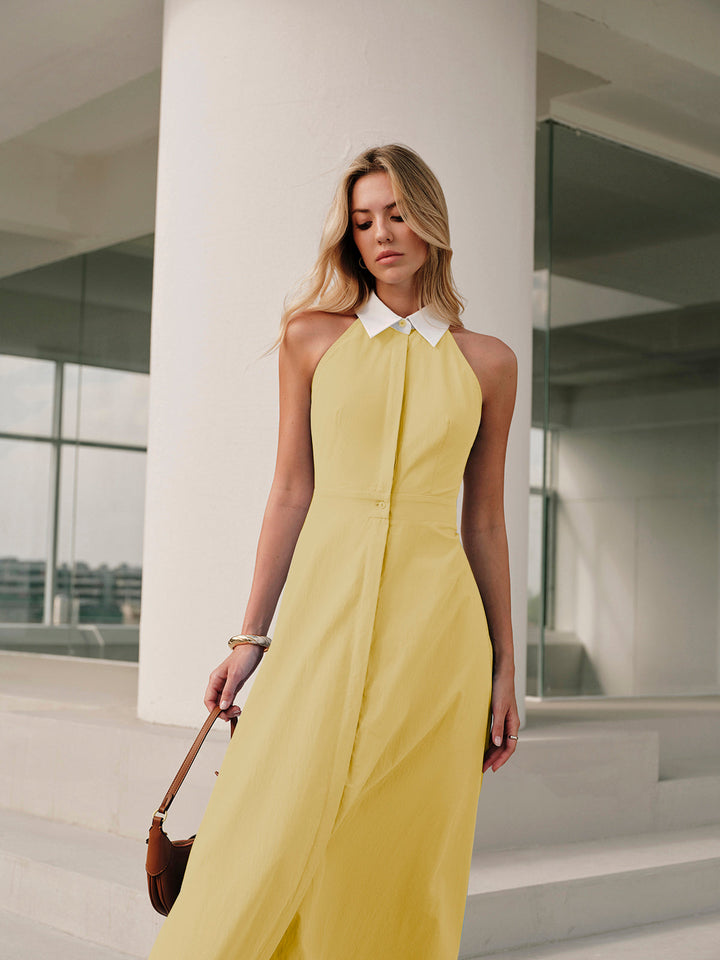 Knopf Ärmelloses Kleid mit Kragen