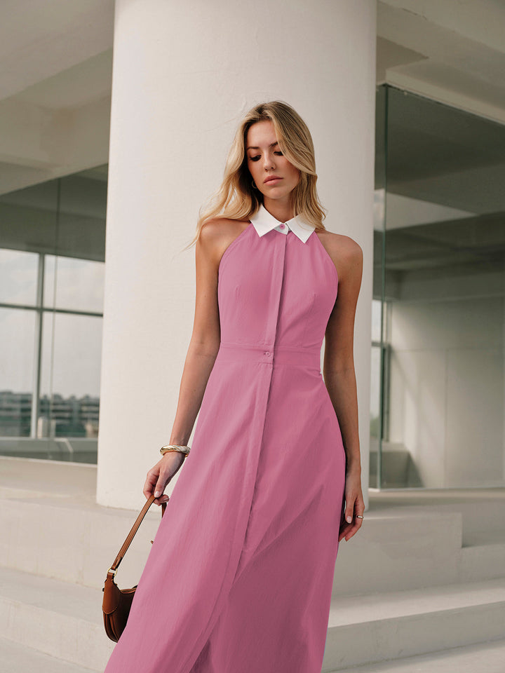 Knopf Ärmelloses Kleid mit Kragen
