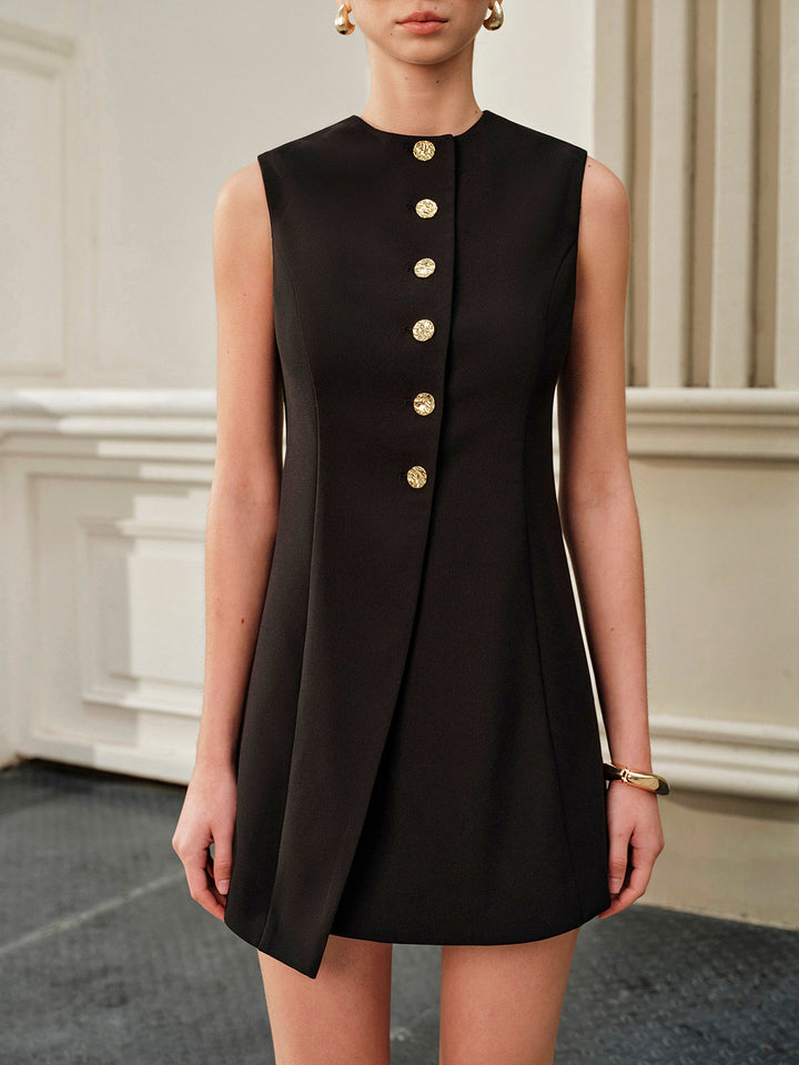Asymmetrisches Kleid mit Rückenschnürung und Metallknöpfen