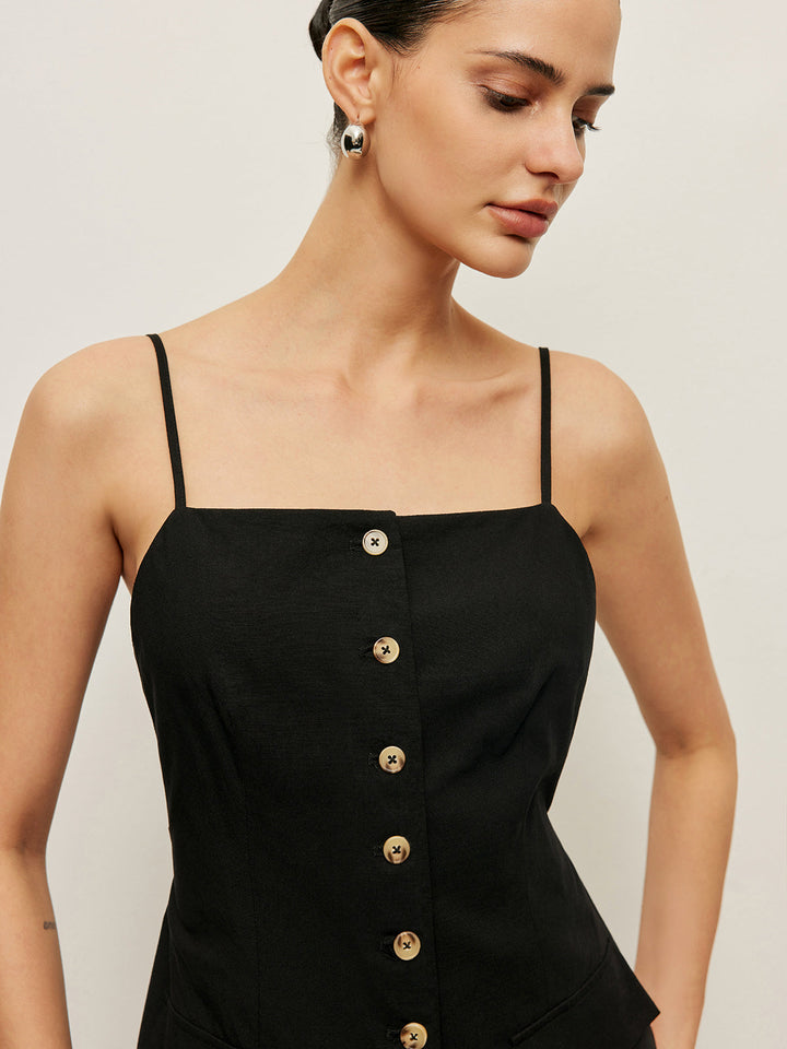 Baumwoll-Tanktop mit Knopf und Rückenschleife