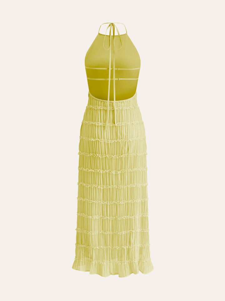 Halter Strappy Back Ruffled Dress