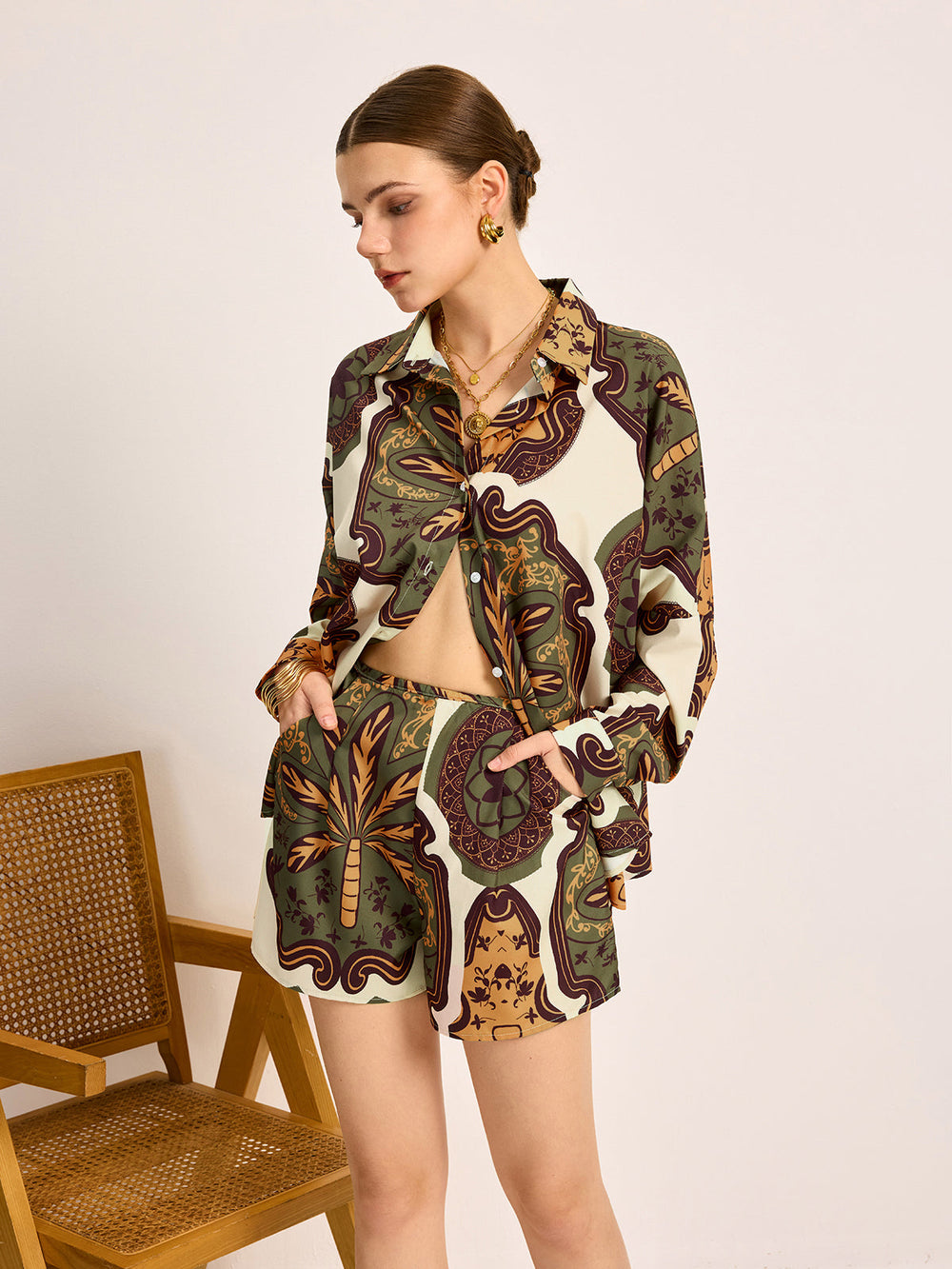Bedruckte Hemd-Shorts-Set