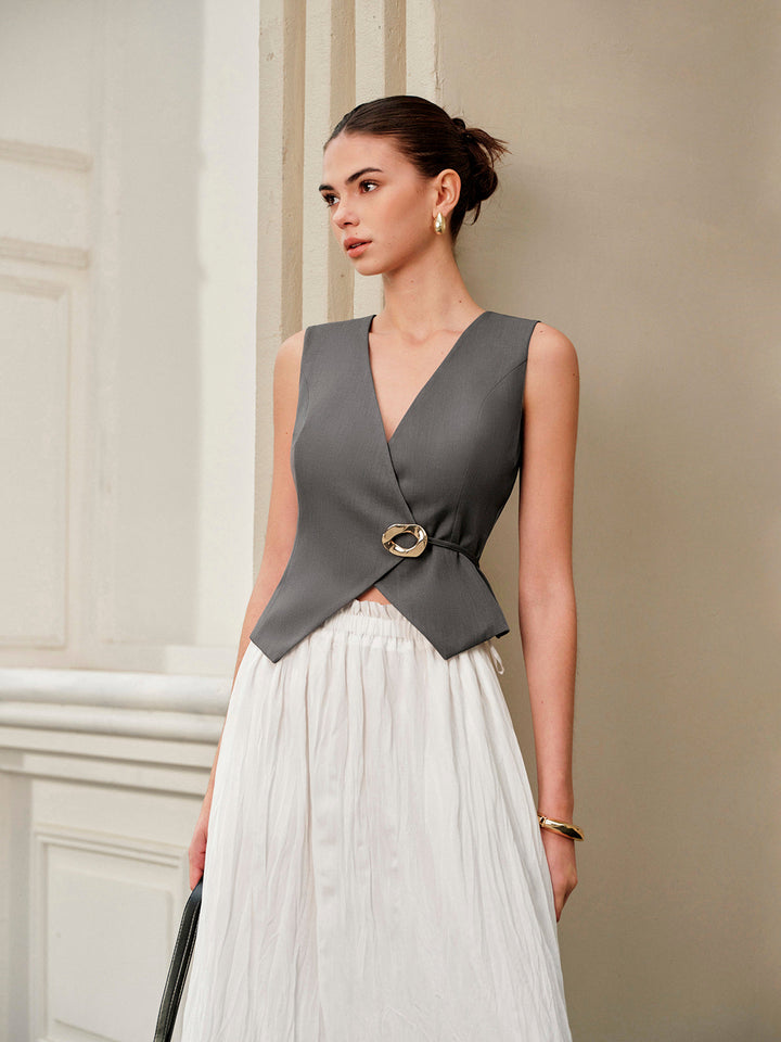 V-Neck Metal Tie-Back Vest With Belt