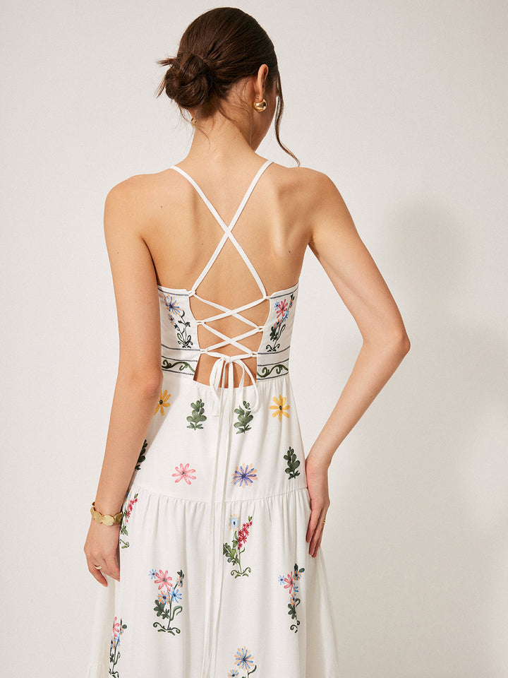 Boho Spitzenkleid mit Schnürung am Rücken