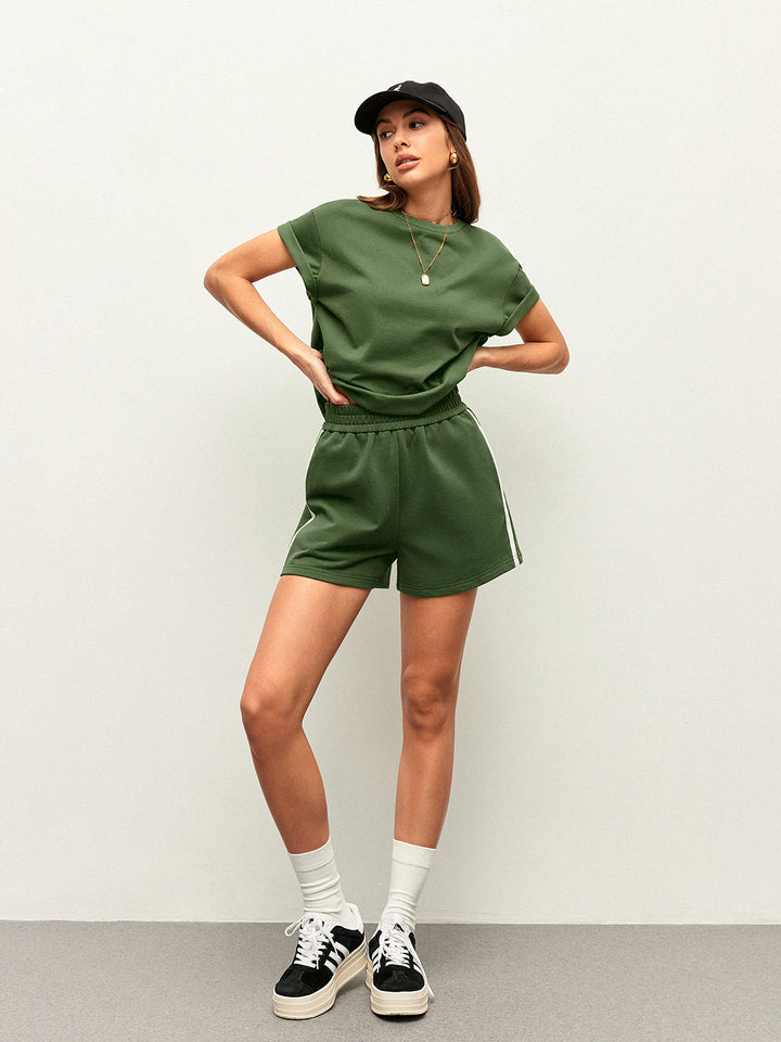 Baumwoll-Streifen-Shorts-Set mit Seitendetail