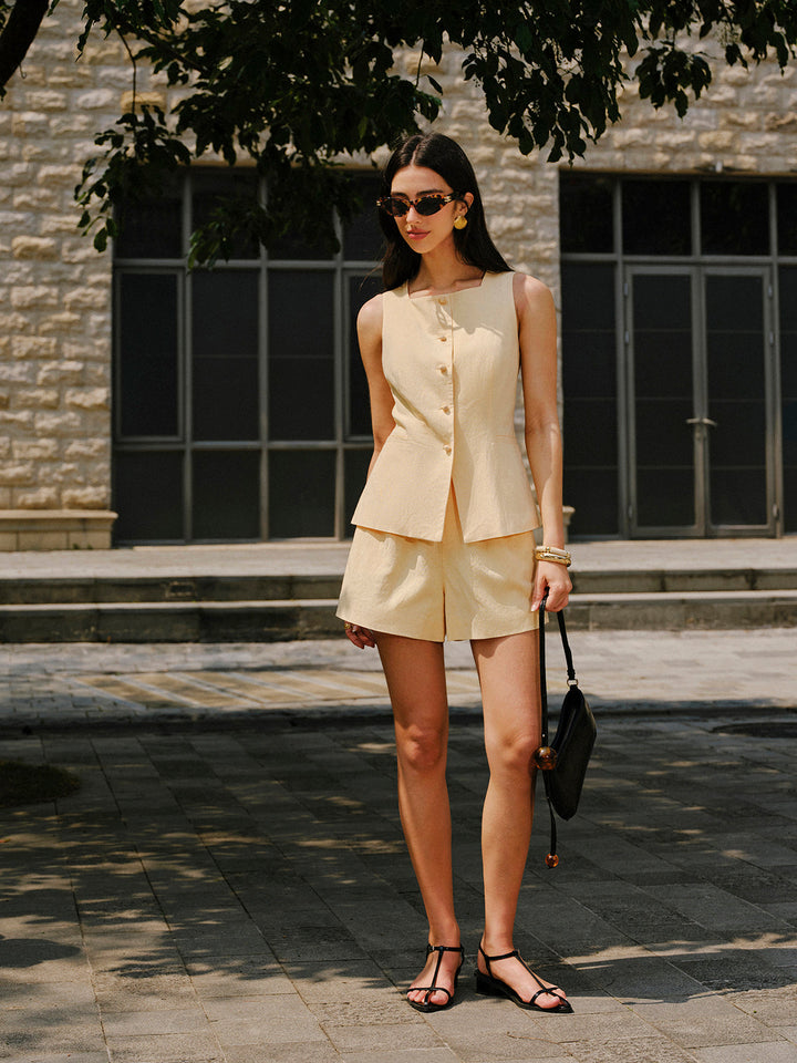 Baumwoll- und Leinen-Shorts-Set mit Taschen