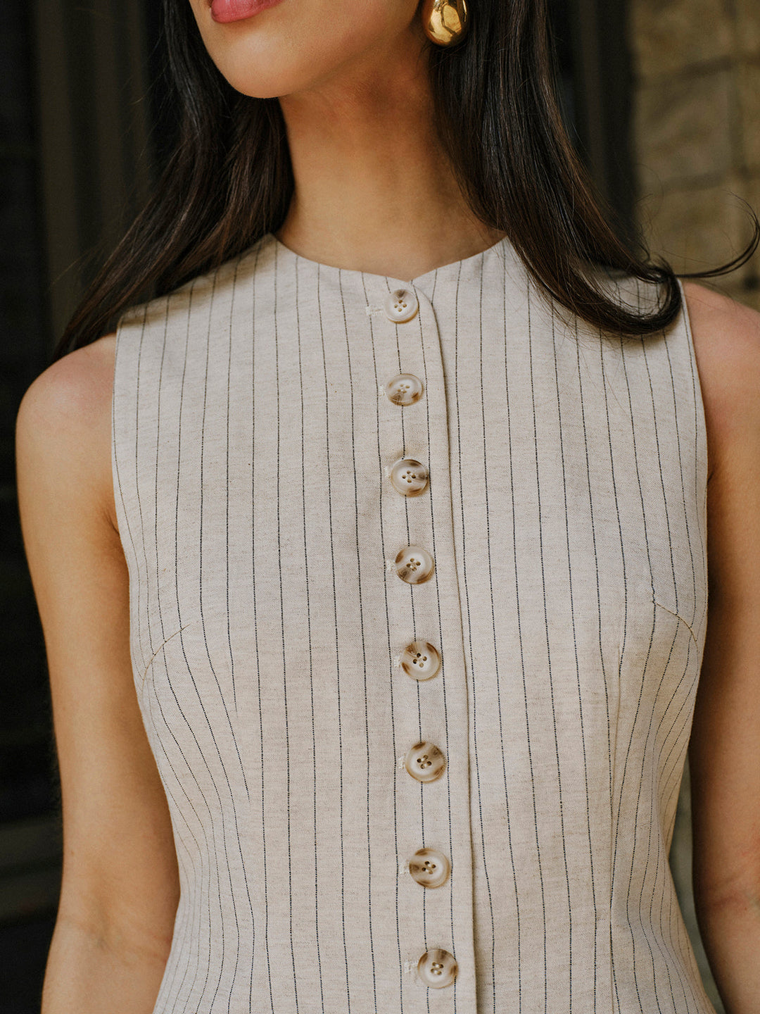 Kleid mit Knopfleiste aus Leinenmischung und Taschen