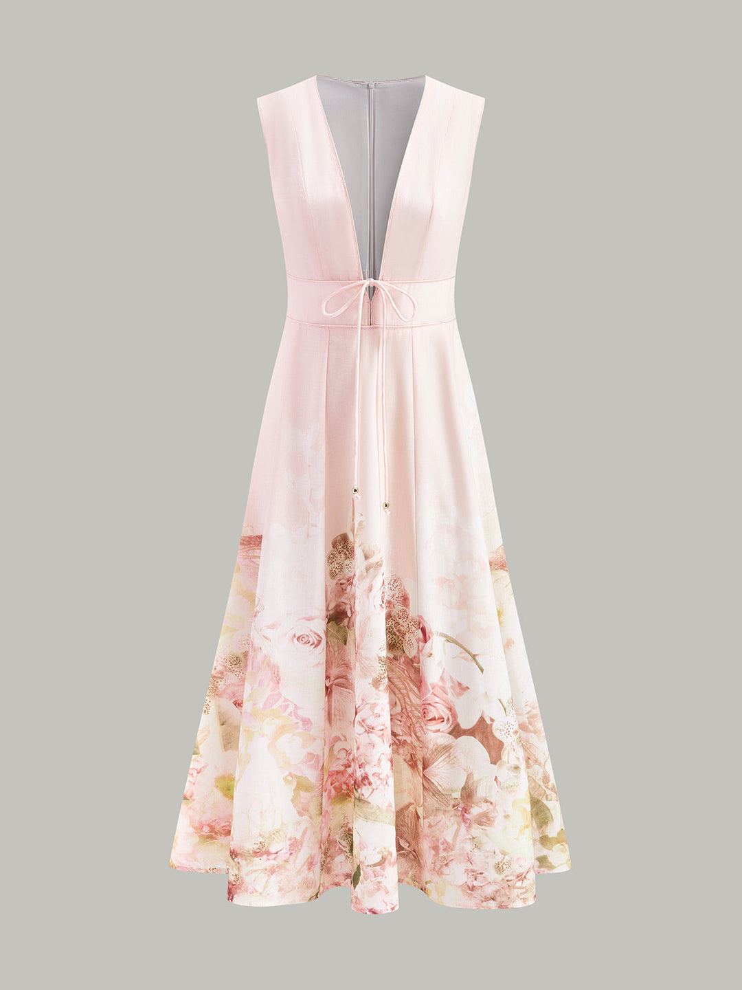 V-Ausschnitt Blumenkleid mit Bindegürtel
