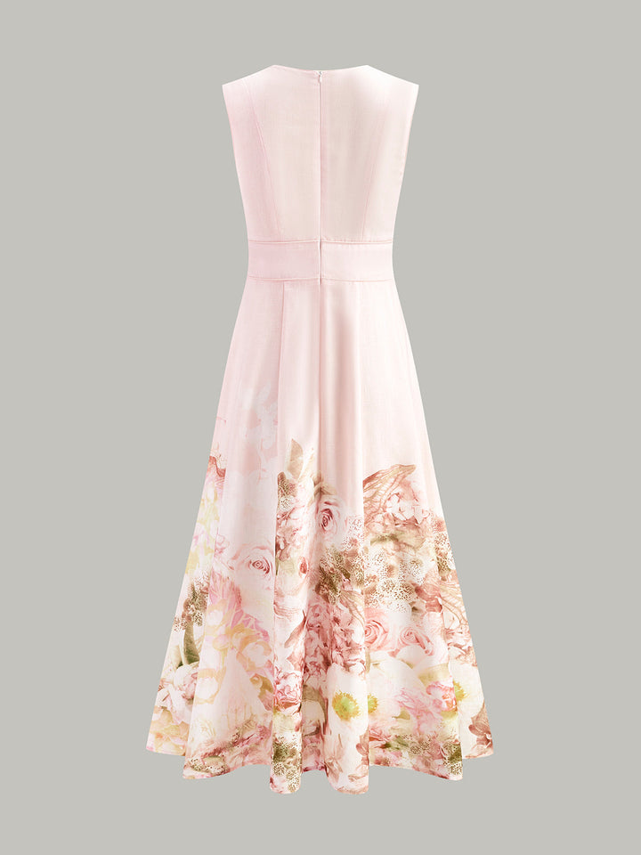 V-Ausschnitt Blumenkleid mit Bindegürtel