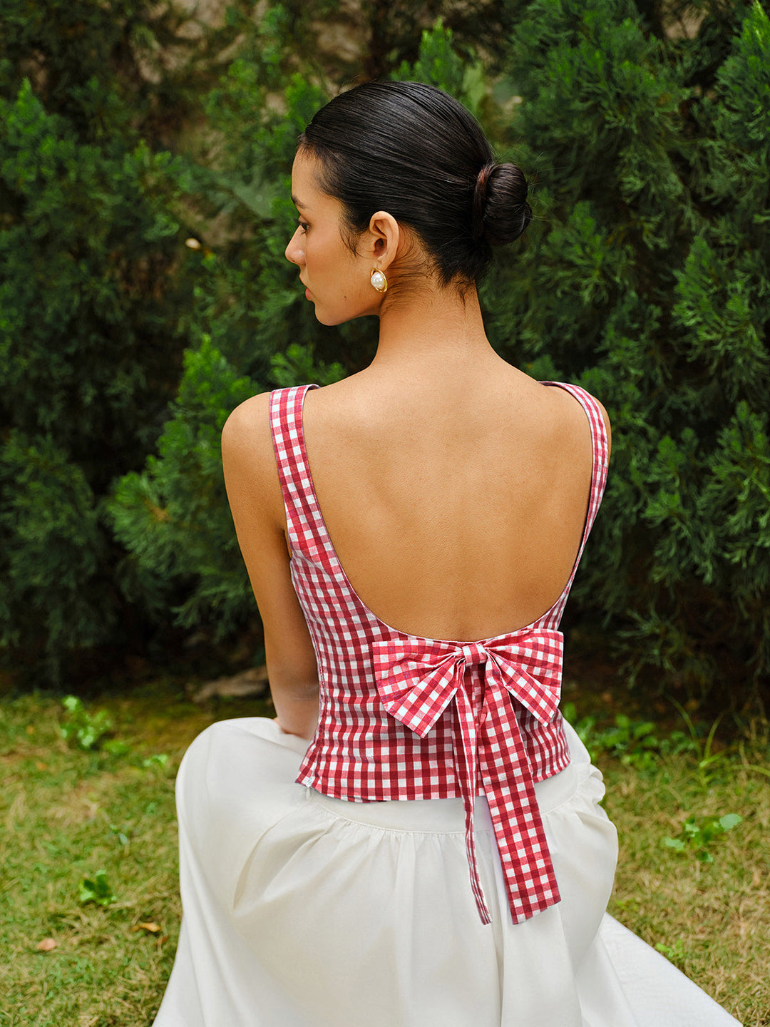 Checkerboard Schleife-Rücken Crop Top