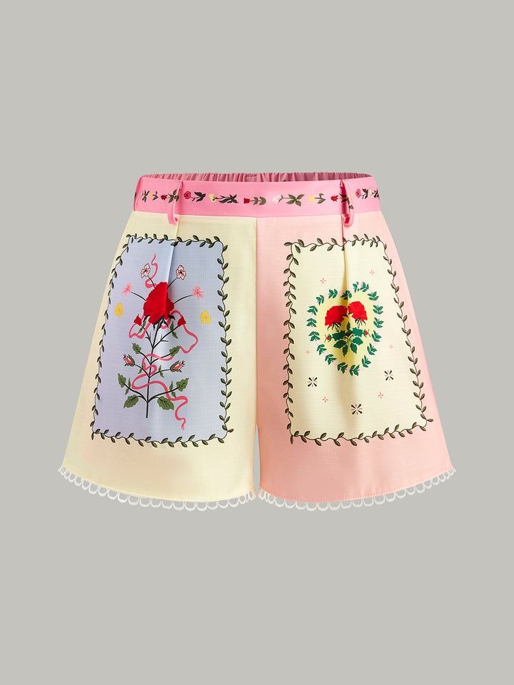 Gürtel-Shorts-Set mit Blumenmuster
