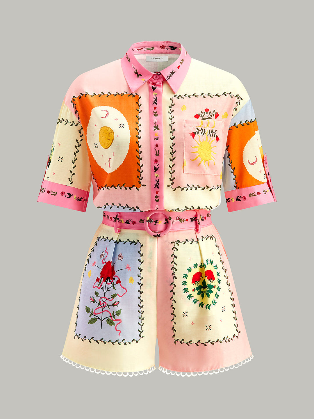 Gürtel-Shorts-Set mit Blumenmuster