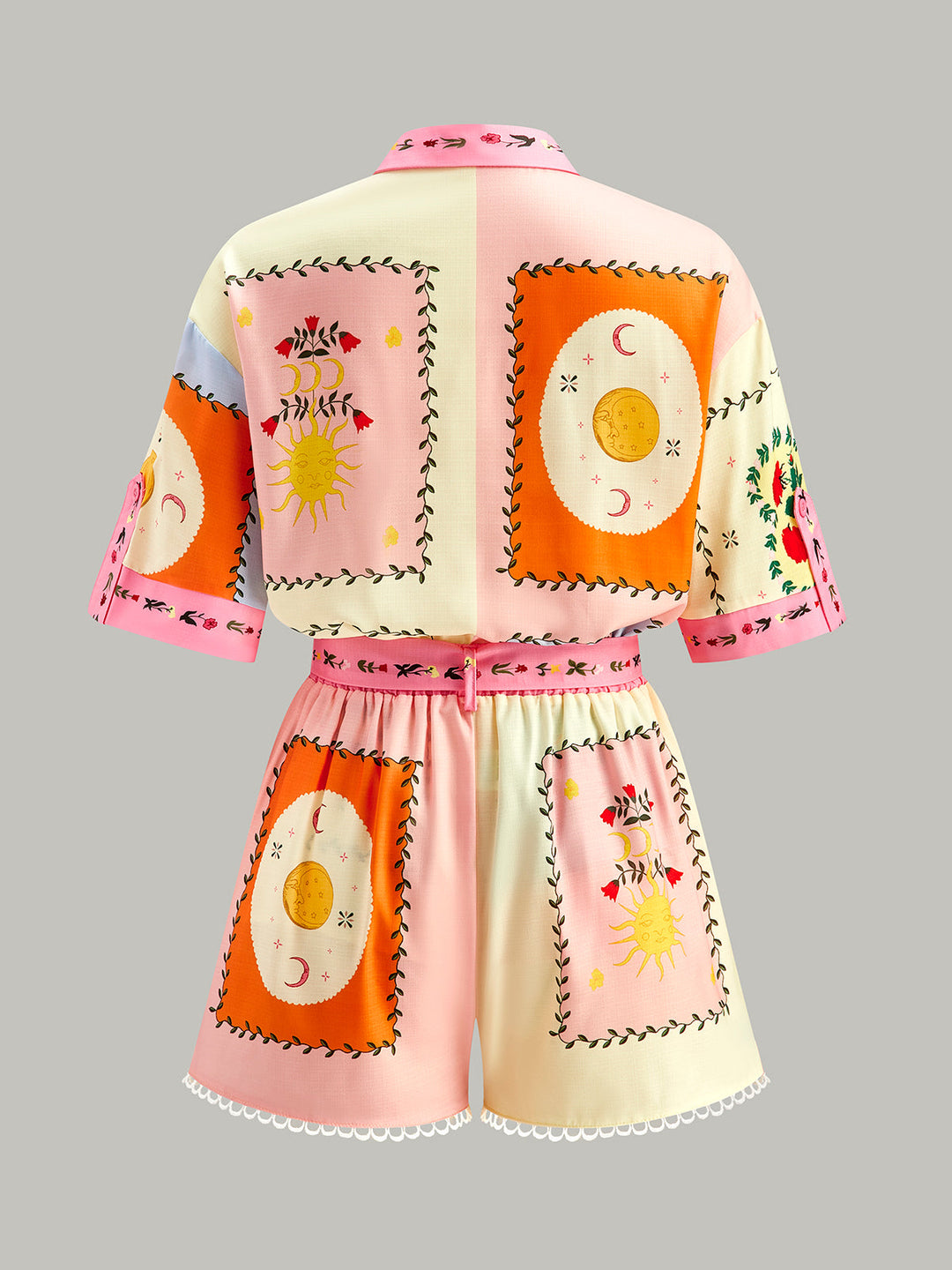 Gürtel-Shorts-Set mit Blumenmuster