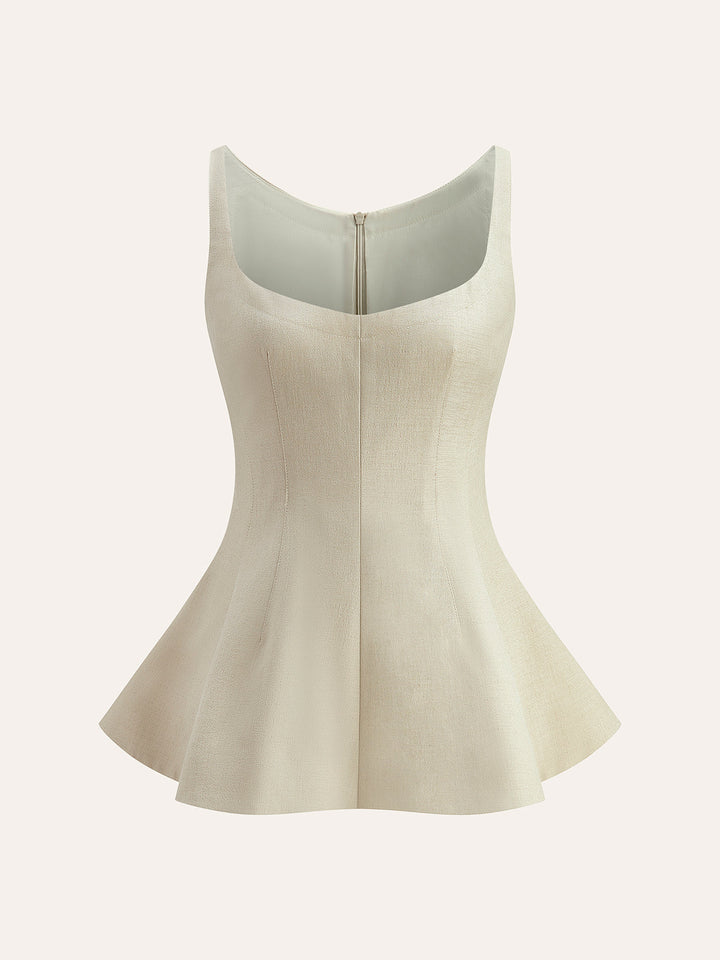 Back Zipper Peplum Flare Top