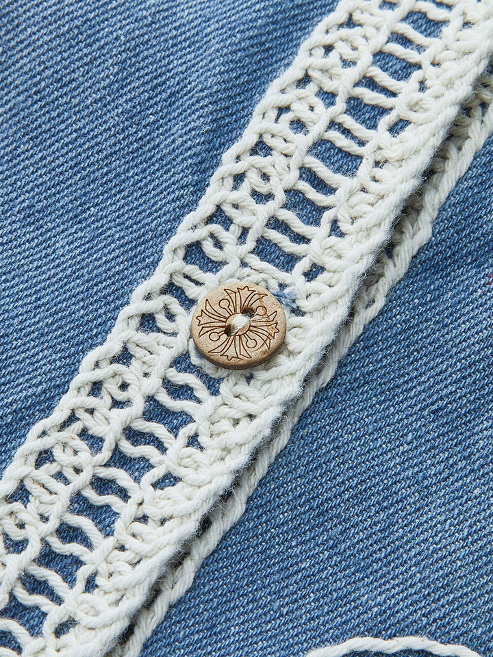 Gestickte Jeansweste mit Knopfleiste