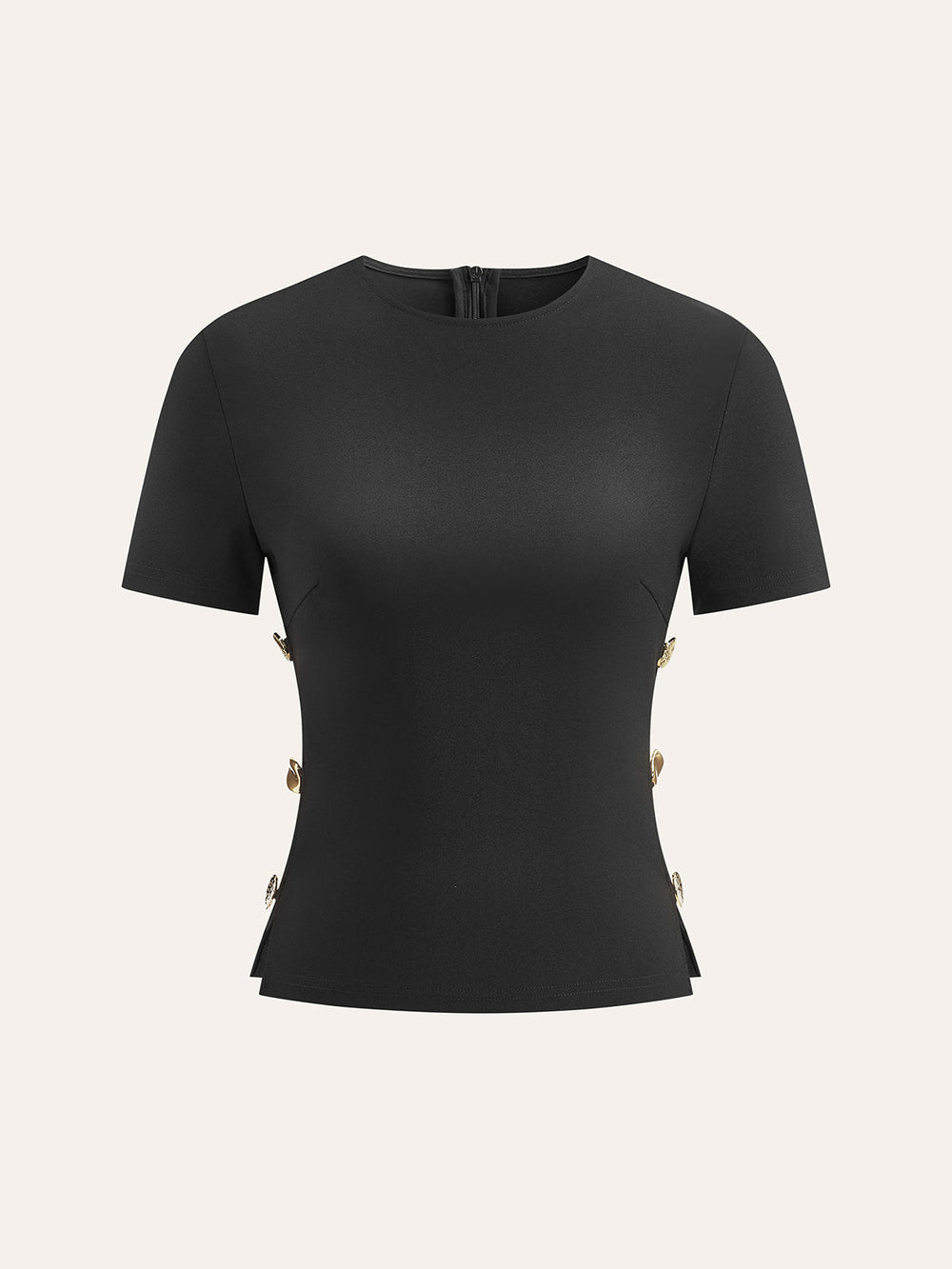 T-Shirt mit ausgeschnittenen seitlichen Metalldetails und Reißverschluss