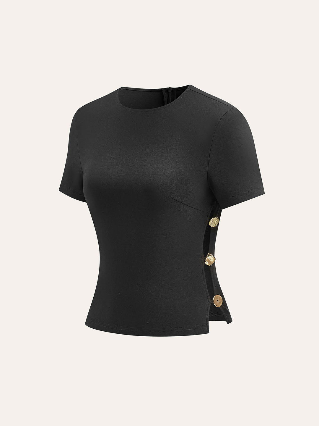 T-Shirt mit ausgeschnittenen seitlichen Metalldetails und Reißverschluss