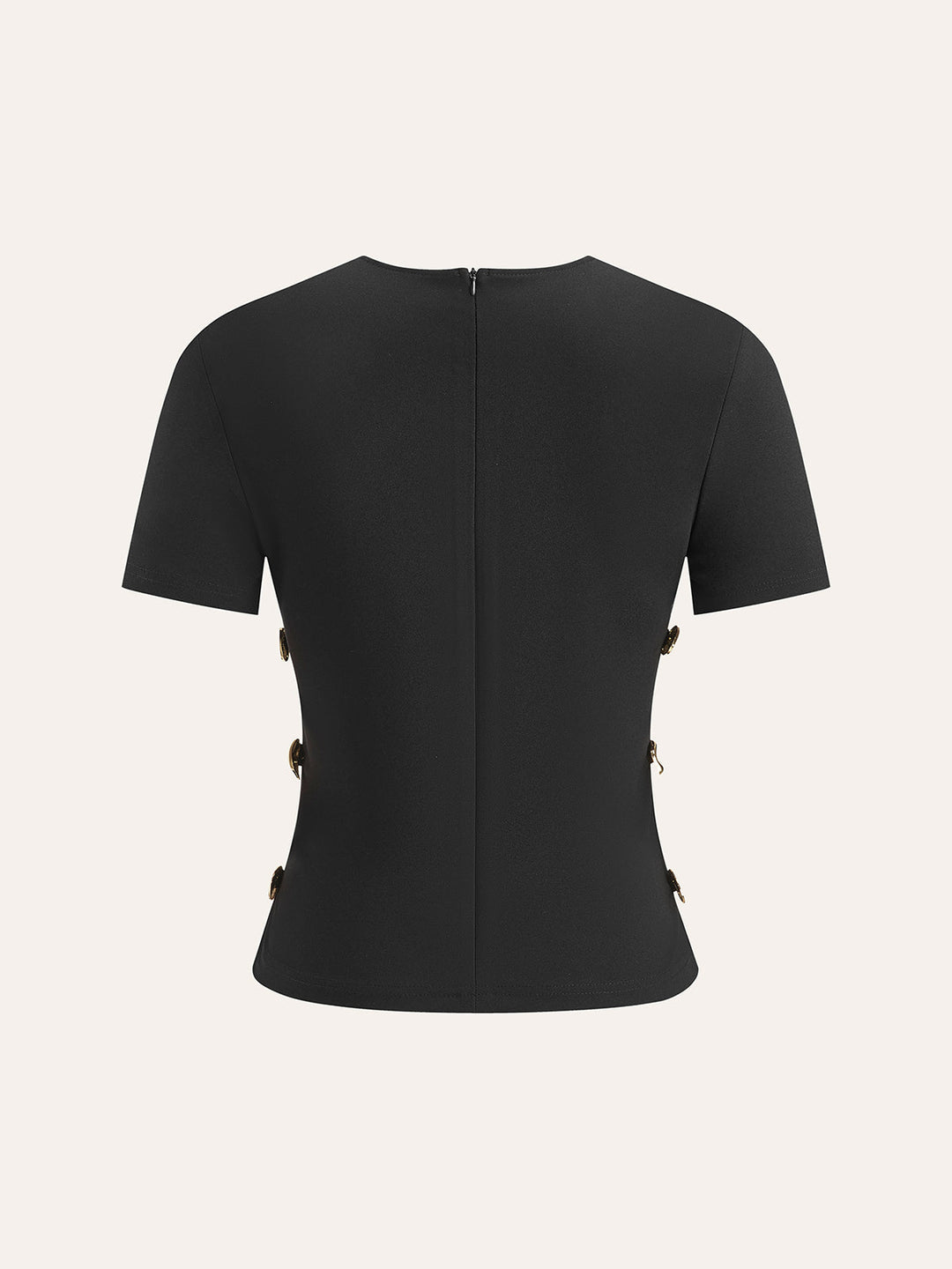 T-Shirt mit ausgeschnittenen seitlichen Metalldetails und Reißverschluss
