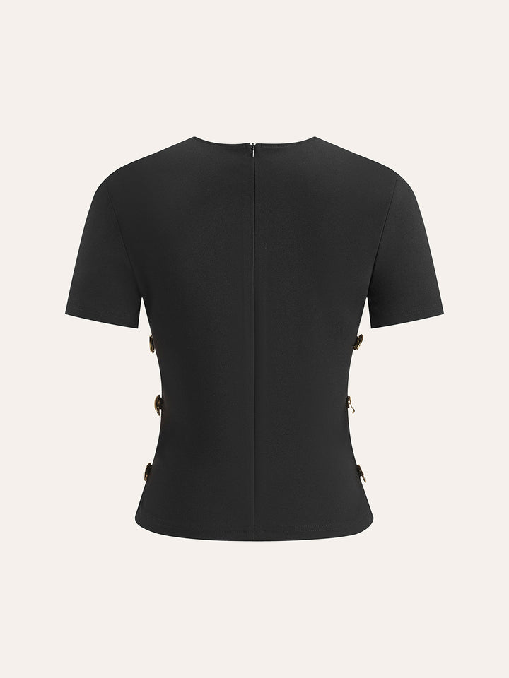 T-Shirt mit ausgeschnittenen seitlichen Metalldetails und Reißverschluss