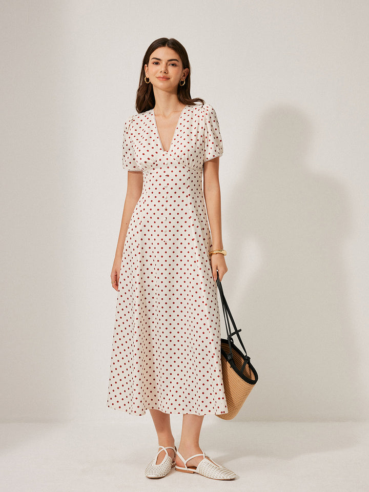 Kleid mit Puffärmeln und Polka-Dot-Muster