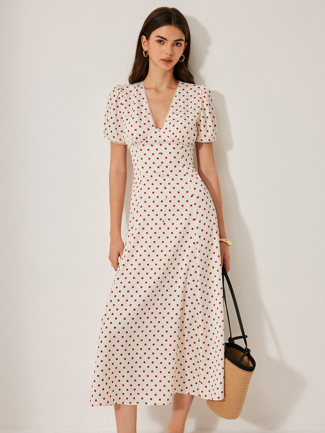 Kleid mit Puffärmeln und Polka-Dot-Muster