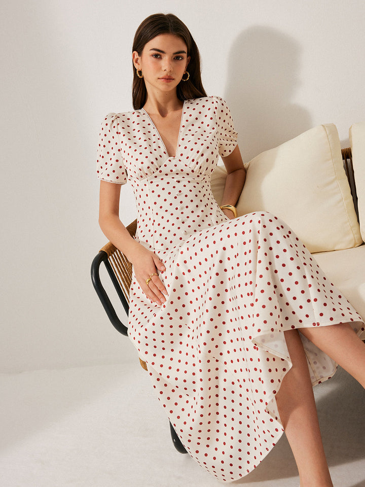 Kleid mit Puffärmeln und Polka-Dot-Muster