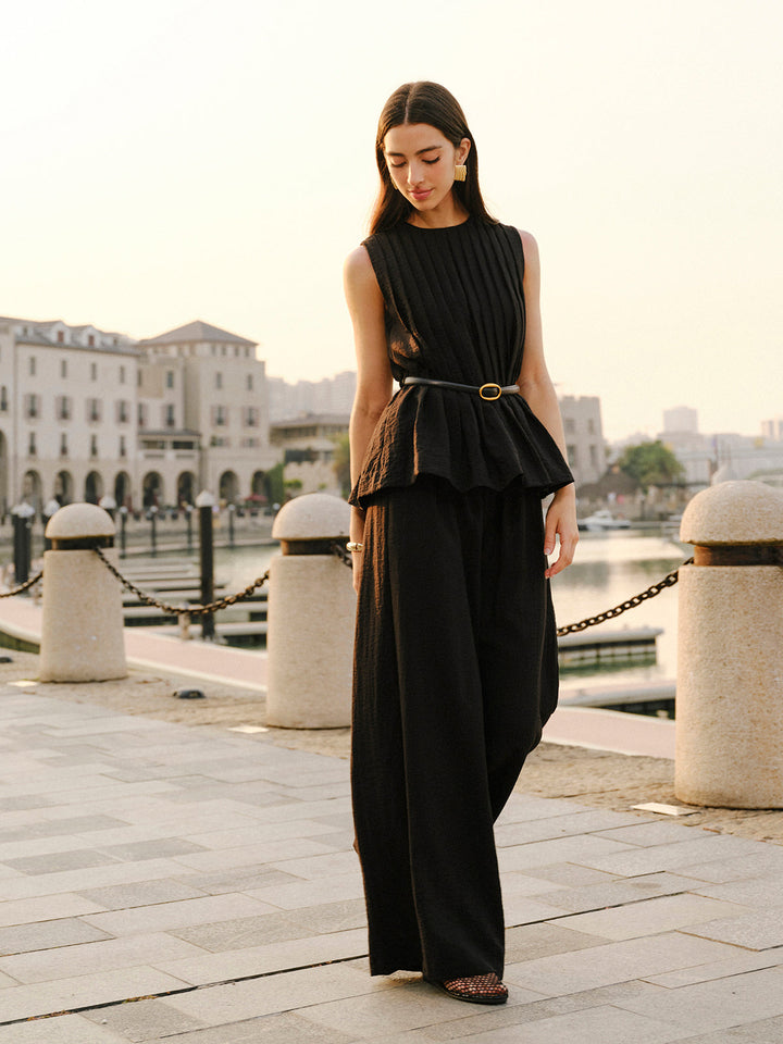 Peplum-Oberteil mit ausgestellter Hose und Gürtel