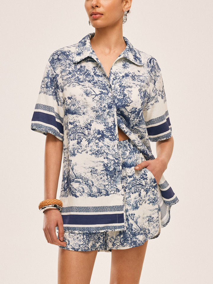 Bedruckte Shorts mit Kontrastbesatz Sets