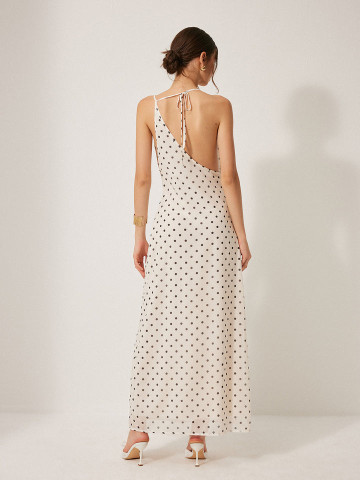 Chiffon rückenfreies gepunktetes Bindekleid