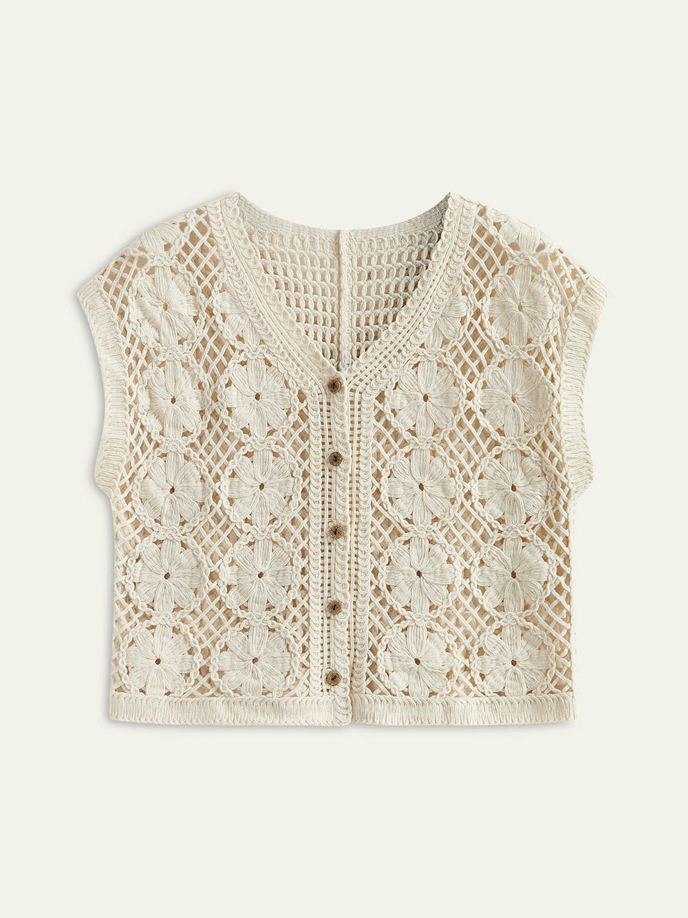 Semi-Sheer Jacquard Cut-Out V-Ausschnitt Tanktop