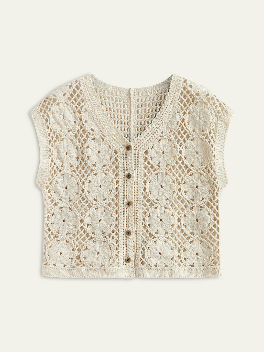 Semi-Sheer Jacquard Cut-Out V-Ausschnitt Tanktop