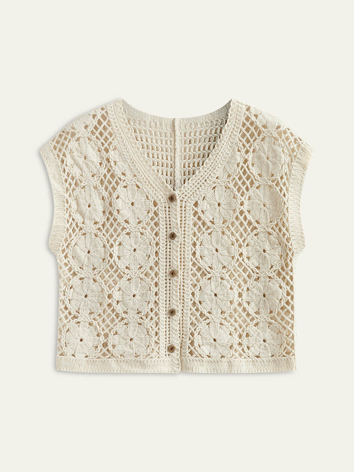 Semi-Sheer Jacquard Cut-Out V-Ausschnitt Tanktop