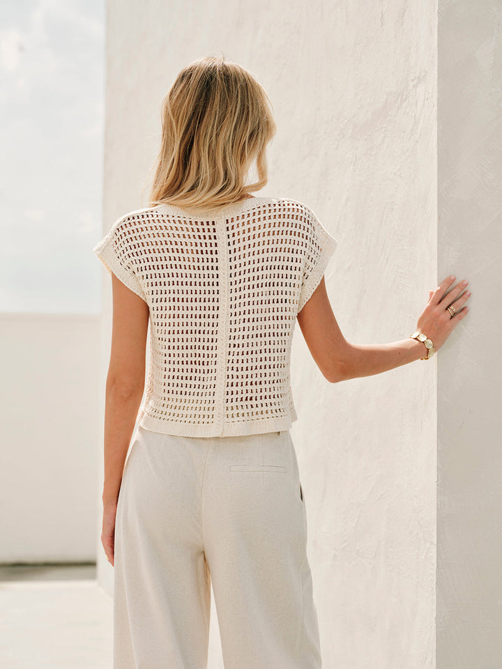 Semi-Sheer Jacquard Cut-Out V-Ausschnitt Tanktop