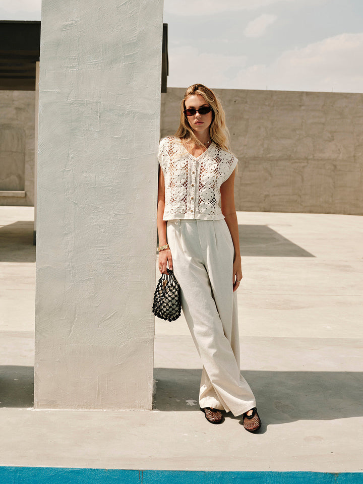 Semi-Sheer Jacquard Cut-Out V-Ausschnitt Tanktop