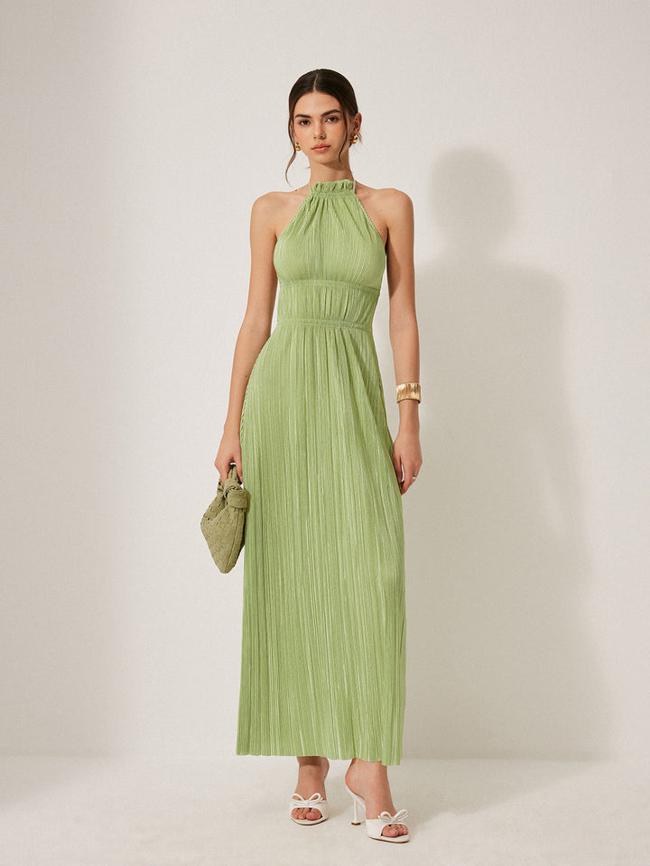 Plissiertes Neckholder-Kleid mit Rückenausschnitt