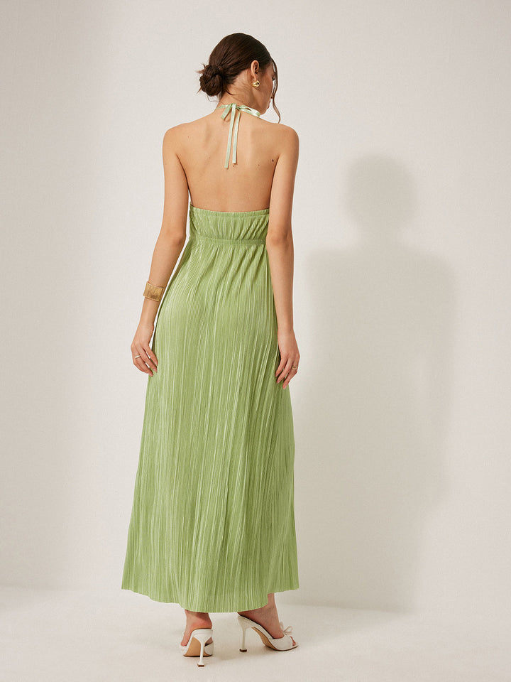 Plissiertes Neckholder-Kleid mit Rückenausschnitt
