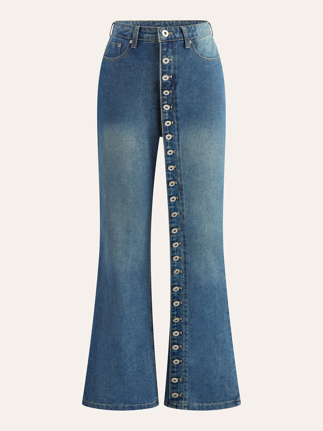 Mid-Waist Dekorationsknopf Reißverschluss Flare Jeans