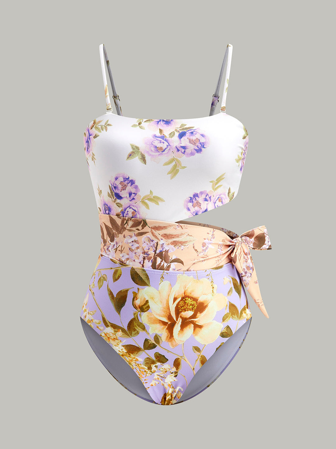 Bedruckter Neckholder-Badeanzug mit Schleife