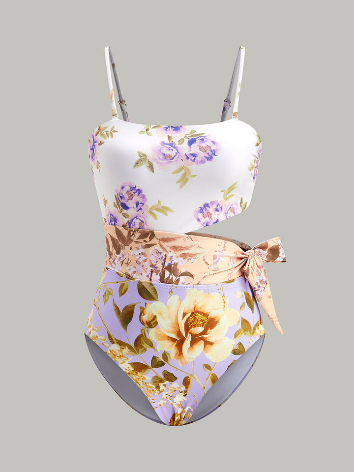 Bedruckter Neckholder-Badeanzug mit Schleife