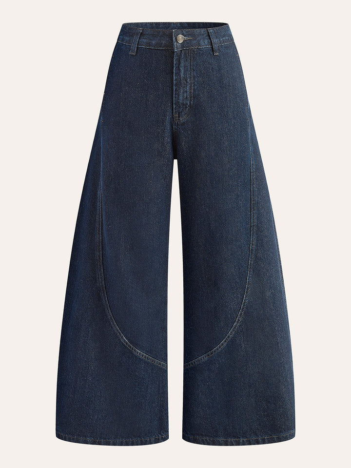 Jeans aus Baumwolle mit weitem Bein und mittlerer Taille