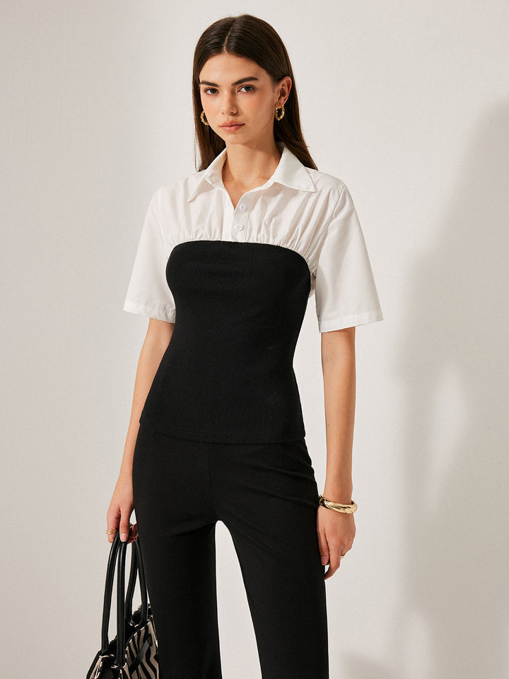 2-in-1-Panel-Dekor-Knopf-Reversbluse