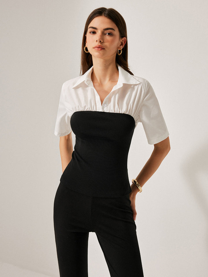 2-in-1-Panel-Dekor-Knopf-Reversbluse