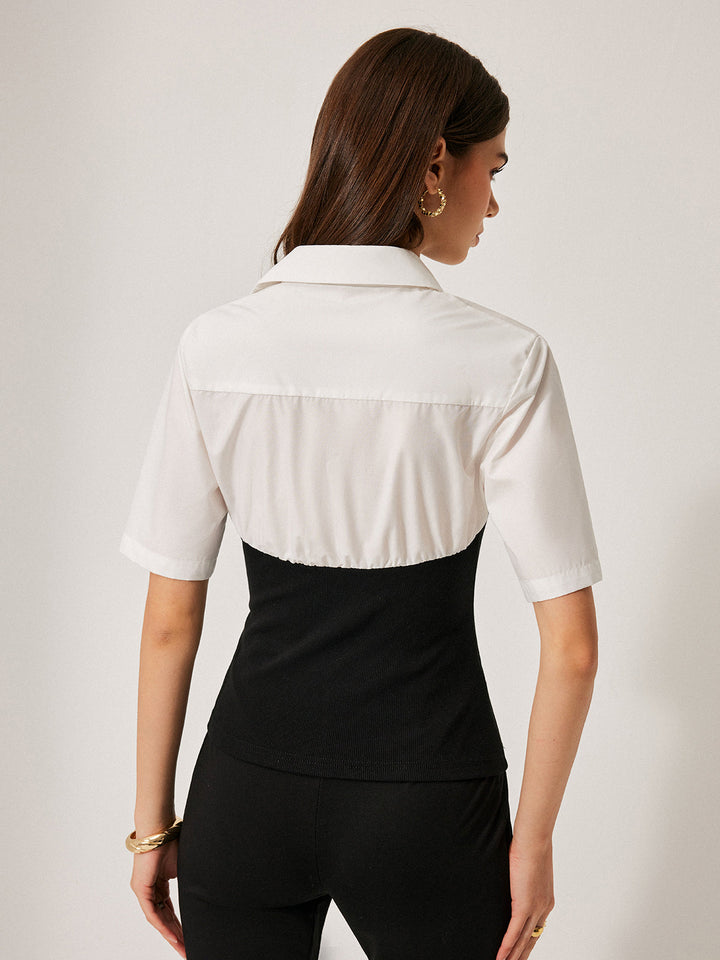 2-in-1-Panel-Dekor-Knopf-Reversbluse
