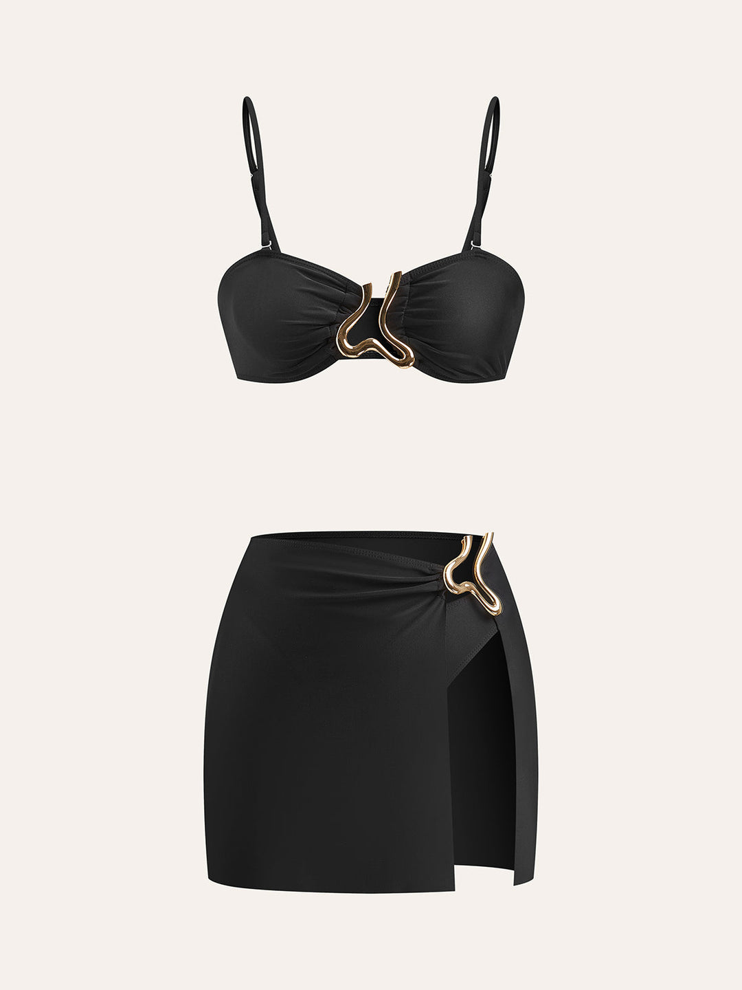 Gold Detail Bikini Set mit Überwurfrock