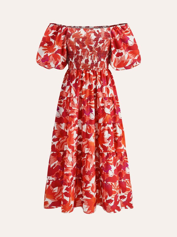 Off-Shoulder Raffkleid mit Blumenmuster