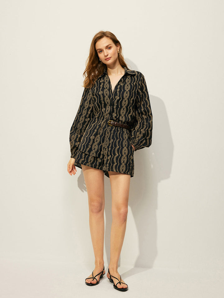 Bedrucktes Hemd Shorts Set Ohne Gürtel