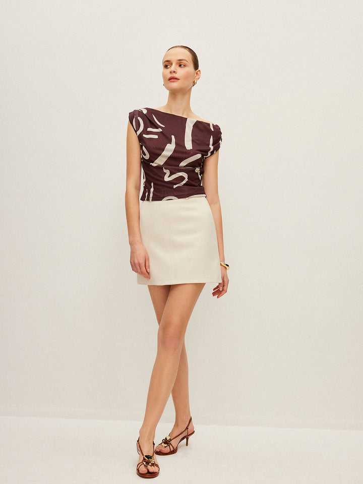 Abstrakt bedrucktes Off-Shoulder-Oberteil