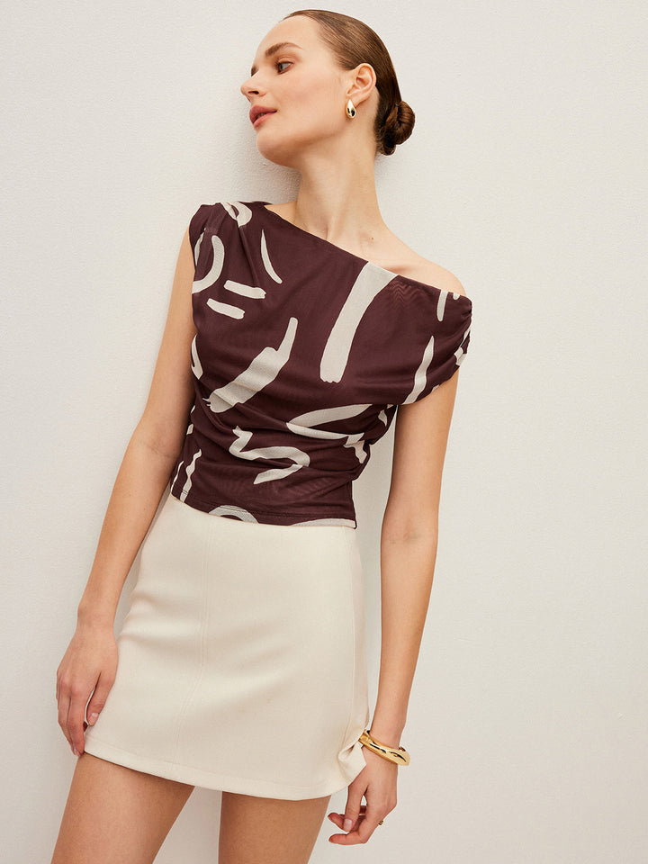 Abstrakt bedrucktes Off-Shoulder-Oberteil